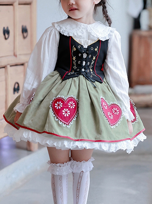 Red Heart Little Flower Embroidery Lacing Classic Lolita Kids Sleeveless Dress