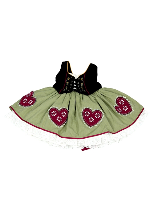 Red Heart Little Flower Embroidery Lacing Classic Lolita Kids Sleeveless Dress