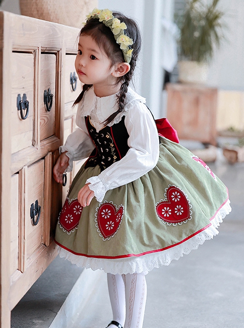 Red Heart Little Flower Embroidery Lacing Classic Lolita Kids Sleeveless Dress