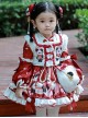 Chinese Style Stand Collar Lace Panda Print Stitching Lantern Sleeve Vest Kids Classic Lolita Long Sleeve Dress Set