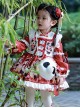 Chinese Style Stand Collar Lace Panda Print Stitching Lantern Sleeve Vest Kids Classic Lolita Long Sleeve Dress Set