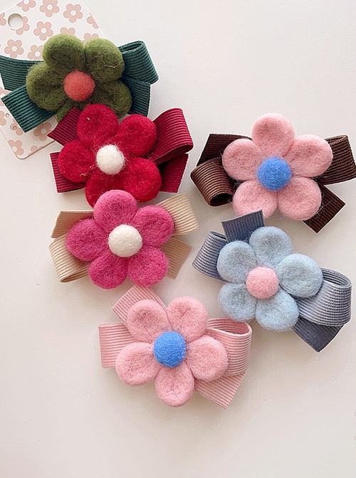 Pastoral Style Solid Color Flower Bow Cute Classic Lolita Kids Hair Clip