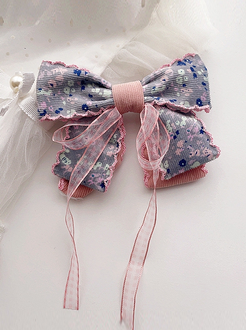 Retro Rural Style Floral Corduroy Ribbon Cute Classic Lolita Kids Hair Clip