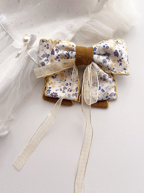 Retro Rural Style Floral Corduroy Ribbon Cute Classic Lolita Kids Hair Clip