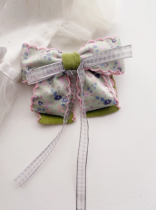 Retro Rural Style Floral Corduroy Ribbon Cute Classic Lolita Kids Hair Clip