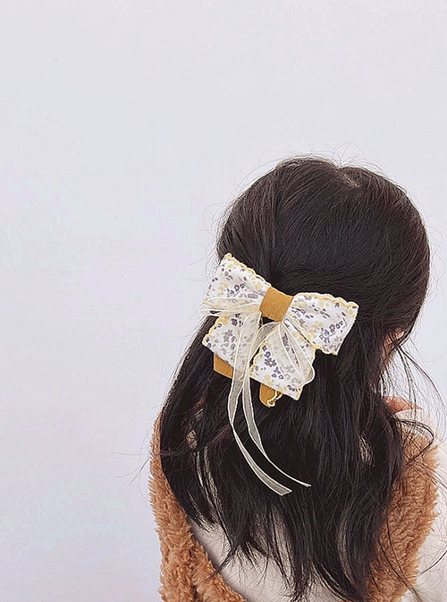 Retro Rural Style Floral Corduroy Ribbon Cute Classic Lolita Kids Hair Clip