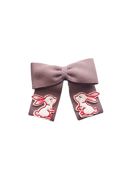 Autumn Winter Cute Embroidery Bunny Symmetrical Decoration Solid Color Bow Classic Lolita Kids Hair Clip