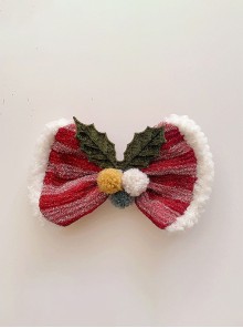 Vintage Christmas Hairball Striped Bow Knot Cute Classic Lolita Kids Hair Clips