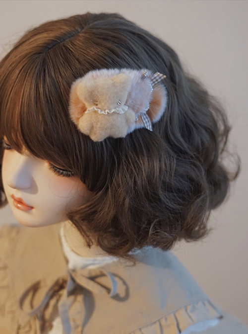 Cute Bear Handmade Plaid Bow Decoration Sweet Lolita Hair Clip