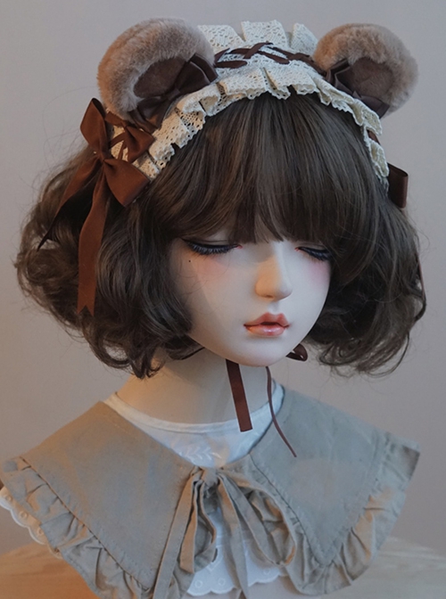 Cute Little Bear Plush Ear Lace Bow-Knot Sweet Lolita Headband