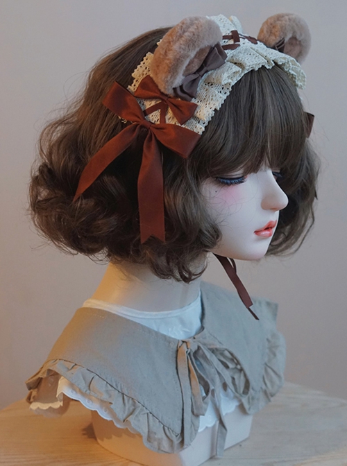 Cute Little Bear Plush Ear Lace Bow-Knot Sweet Lolita Headband