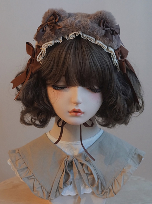 Brown Bow-Knot Frenulum Lace Cute Plush Sweet Lolita Headband