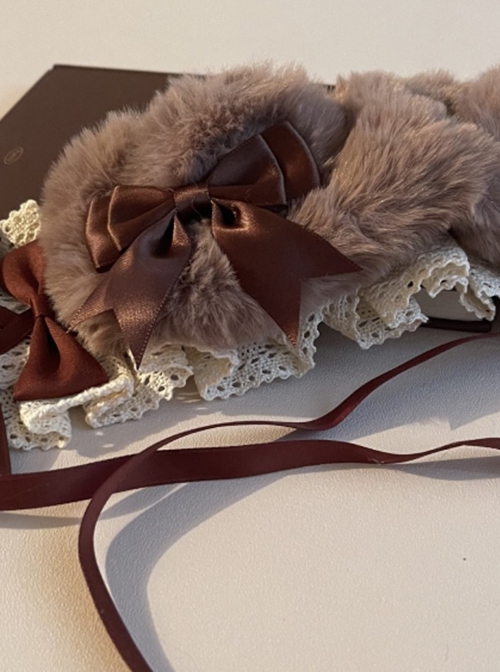 Brown Bow-Knot Frenulum Lace Cute Plush Sweet Lolita Headband