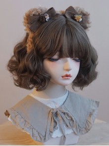 Brown Corduroy Stripe Bow-Knot Plush Bear Ears Snack Decoration Cute Sweet Lolita Headband