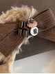 Brown Corduroy Stripe Bow-Knot Plush Bear Ears Snack Decoration Cute Sweet Lolita Headband