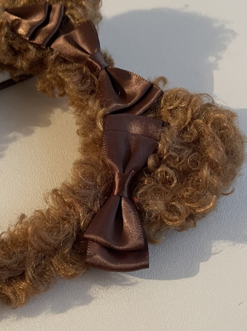Dark Brown Imitation Lamb Velvet Bow-Knot Decorated Sweet Lolita Headband