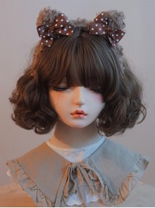 Brown Imitation Lamb Velvet Polka Dot Bow-Knot Cute Bear Ears Sweet Lolita Headband