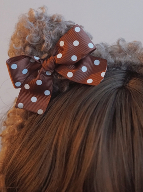 Brown Imitation Lamb Velvet Polka Dot Bow-Knot Cute Bear Ears Sweet Lolita Headband