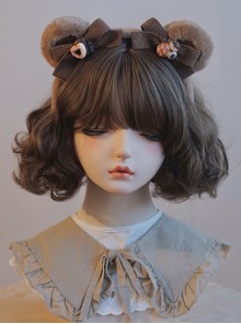 Heart Shaped Snack Chocolate Decorate Brown Corduroy Bow Plush Bear Ears Sweet Lolita Headband