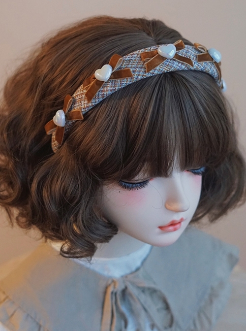 Elegant Brown Plush Bow-Knot Heart Decoration Eldest Miss Sweet Lolita Headband