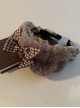 Autumn Winter Plaid Bow-Knot Satin Ribbon Ruffle Plush Brown Small Bear Ears Sweet Lolita Headband