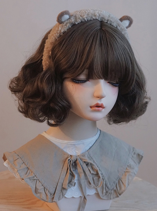 Handmade Little Bear Ears Autumn Winter Khaki Imitation Lamb Velvet Sweet Lolita Headband