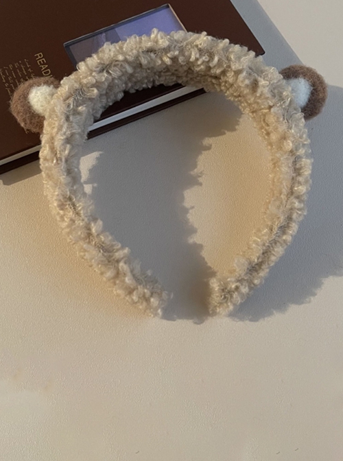 Handmade Little Bear Ears Autumn Winter Khaki Imitation Lamb Velvet Sweet Lolita Headband