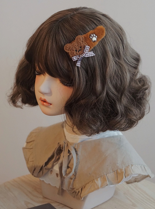 Plaid Bow-Knot Embroidered Little Bear Cute Bear Claw Sweet Lolita Hair Clip