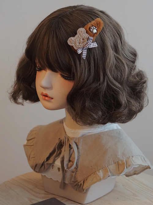 Plaid Bow-Knot Embroidered Little Bear Cute Bear Claw Sweet Lolita Hair Clip