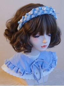 Blue Plaid Heart Bow-Knot Decoration Sweet Lolita Headband