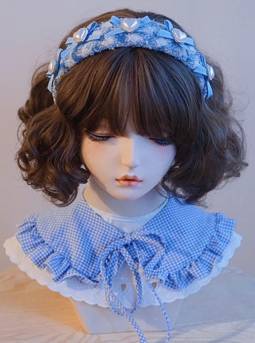 Blue Plaid Heart Bow-Knot Decoration Sweet Lolita Headband