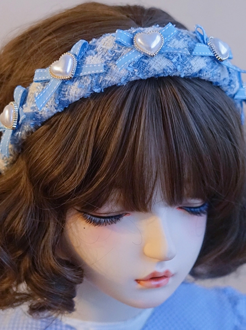 Blue Plaid Heart Bow-Knot Decoration Sweet Lolita Headband