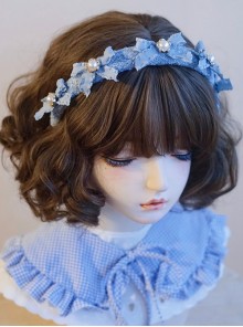 Flower Pearl Decoration Bow-Knot Blue Sweet Lolita Headband