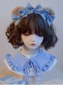 Plush Little Bear Ears Blue Handmade Bow-Knot Sweet Lolita Headband