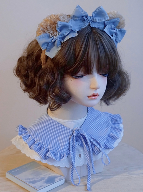 Plush Little Bear Ears Blue Handmade Bow-Knot Sweet Lolita Headband