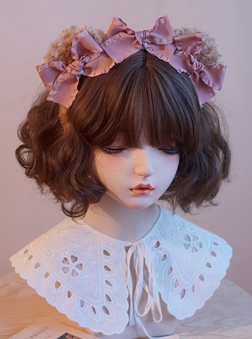 Pink Handmade Bow-Knot Knot Plush Little Bear Ears Sweet Lolita Headband