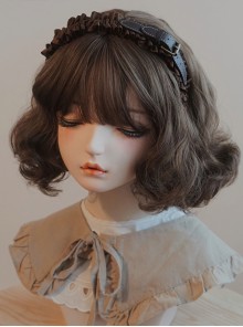 Simple Ruffled PU Leather Buckle Autumn Winter Brown Sweet Lolita Headband