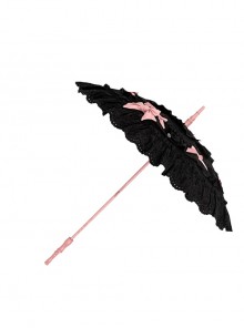 Solid Color Handmade Classical Elegant Jacquard Bow Embroidery Lace Is Not Rainproof Classic Lolita Long Handle Umbrella