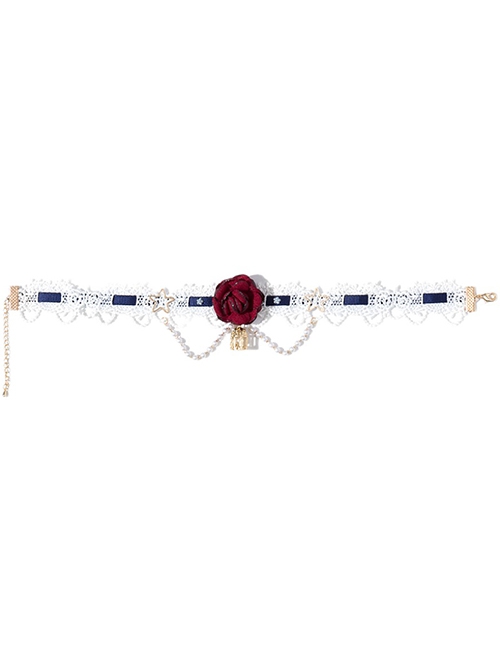 Weaving Star Bai Xue Ji Series Classical White Lace Red Flower Bead Chain Decorative Birdcage Pendant Classic Lolita Necklace