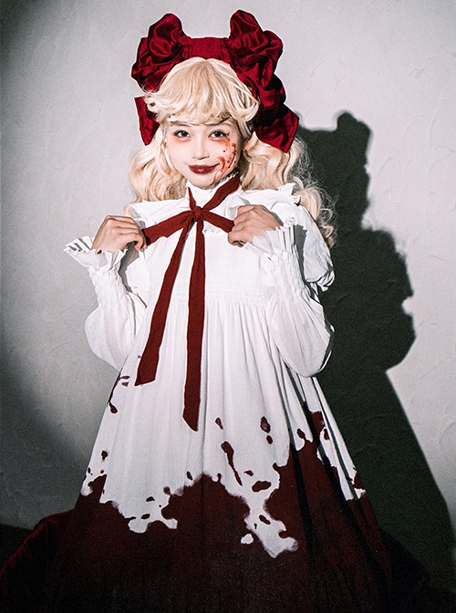 Romeo Series Doll Collar Puff Sleeve Bloody Gothic Lolita Short-Sleeved Dress