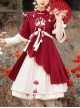 Winter Strawberry Rabbit Series Chinese Style Improved Embroidery Tassel Autumn Winter White Skirt Classic Lolita Long-Sleeved Dress Set
