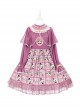 Solid Color Stand Collar Translucent Hollow Out Detachable Cloak Cat Print Classic Lolita Long Sleeve Dress