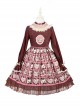 Solid Color Stand Collar Translucent Hollow Out Detachable Cloak Cat Print Classic Lolita Long Sleeve Dress
