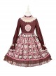 Solid Color Stand Collar Translucent Hollow Out Detachable Cloak Cat Print Classic Lolita Long Sleeve Dress