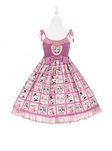 Striped Cat Lattice Print Bow Belt Classic Lolita Sleeveless Dress