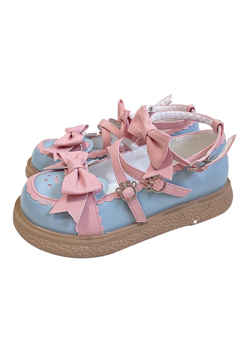 Bear Coco Series Japanese Cute Cross Color Matching Bow-Knot Sweet Lolita Shoes