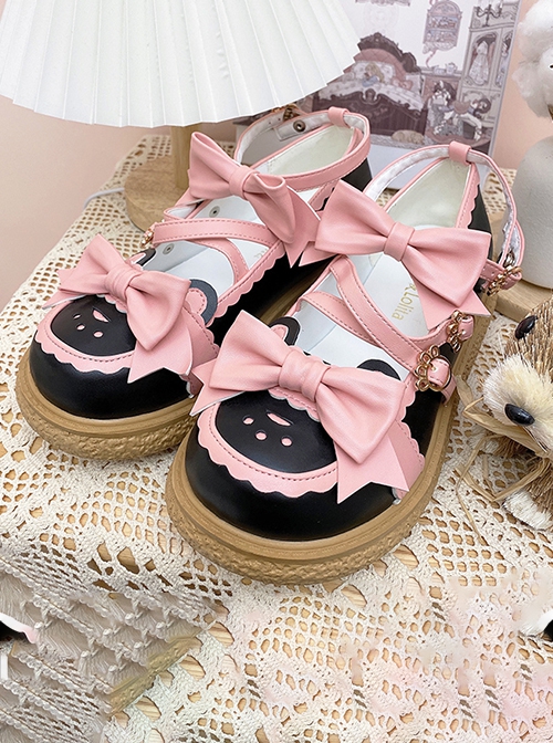 Bear Coco Series Japanese Cute Cross Color Matching Bow-Knot Sweet Lolita Shoes