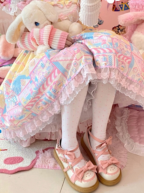 Bear Coco Series Japanese Cute Cross Color Matching Bow-Knot Sweet Lolita Shoes