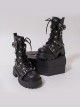 Motorcycle Girls Series Spring Autumn Pure Color Trendy Cool Rivets Thick-Soled Lace-Up Short Boots Punk Lolita Boots