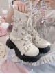 Motorcycle Girls Series Spring Autumn Pure Color Trendy Cool Rivets Thick-Soled Lace-Up Short Boots Punk Lolita Boots